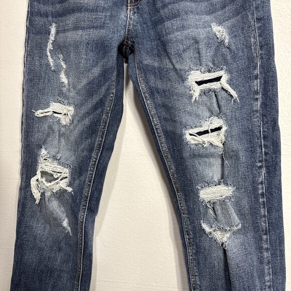 KanCan Women's Distressed Mid Rise Skinny Jeans Size 26 Denim Raw Hem Destroyed - Picture 2 of 15